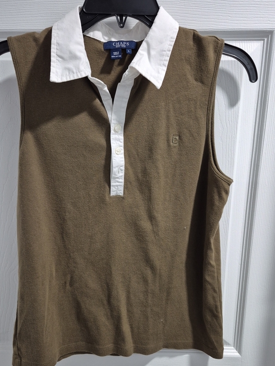 Chaps Tops - Chaps Navy Label on Olive Fabric
